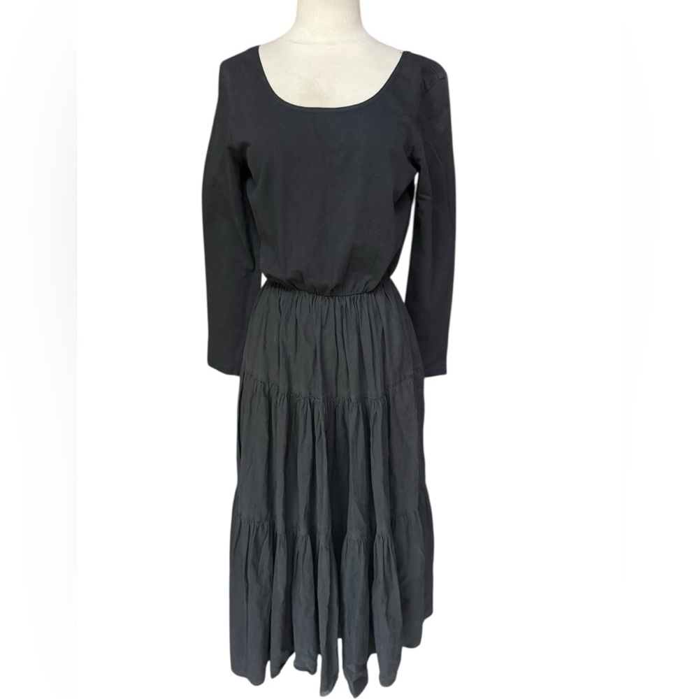 1990s Vintage‎ Blue, Made in USA, 100% Cotton Western Style Tiered Midi Dress
